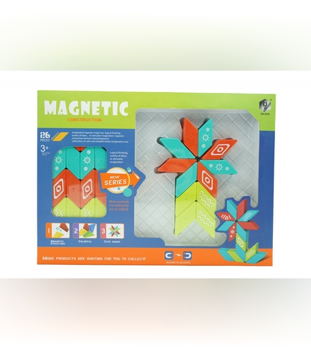 Set inteligent de constructie cu piese magnetice, 26 piese, +3 ani, multicolor