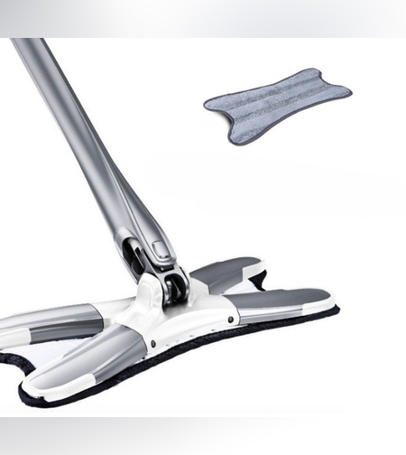 Mop Plat, Flippy, cu Sistem de Stoarcere, 4 Lavete Incluse, Lungime Telescopica 140 cm, Argintiu