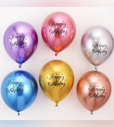Baloane din Latex Metal Cromat, Flippy, set din 10 Baloane, Cu Decoratiuni Printate HAPPY BIRTHDAY, Pentru Petrecere Auriu Argintiu Albastru Rosu Mov, Set Multicolor