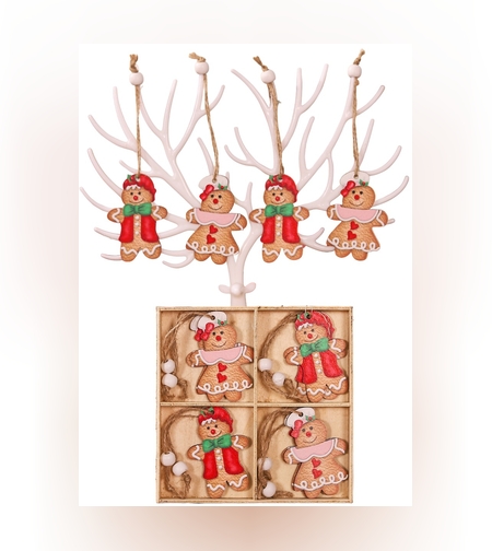Set 12 Decoratiuni de Craciun din Lemn, Flippy, cu Snur pentru Agatare in Brad, Model Prajituri, Dimensiuni Diferite, 2 Modele, Multicolor