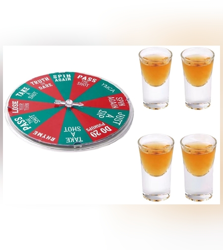 Joc de Baut Flippy, Ruleta Norocoasa, cu 4 Pahare de Shot, +18 Ani, Rosu/Verde