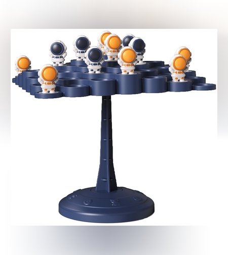 Joc Interactiv, Flippy, Astronauti in Echilibru, +3 Ani, din Plastic, 50 de Pioni, Placa de Echilibru, Roata cu Pedepse, Zar, 14 x 7 x 14 cm, Albastru