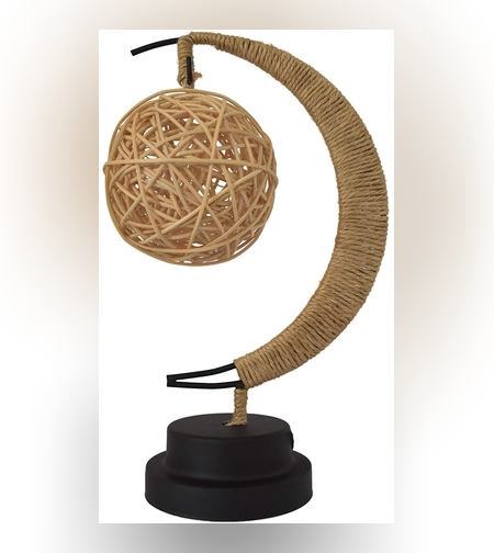 Lampa veghe Flippy, semi-luna cu glob din rattan, led, 28x15 cm, alb cald