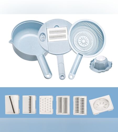 Razatoare multifunctionala Flippy pentru legume, fructe, branzeturi, 10 piese, 27.6x8 cm, albastru