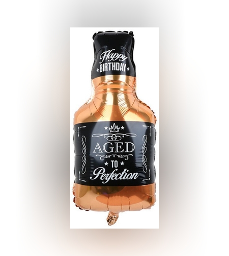 Balon din Folie Metalizata, Flippy, Figurina Sticla de Whisky, Tema Aniversare, 90x45 cm, Ambalaj Individual, Pai Inclus, Umflare cu Aer sau Heliu, Maro