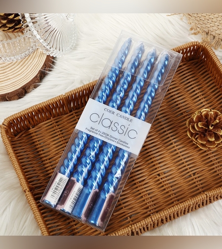 Set 4 Lumanari pentru Masa, Cina, Decor, Flippy, Model Rasucit, Lungime 25 cm, Albastru