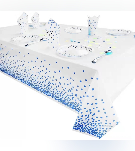 Fata de Masa, Flippy, din PEVA, Imprimeu Buline, 137 x 274 cm, Impermeabila, Fara Pete, Curatare Rapida, Albastru