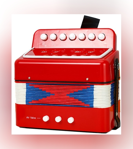 Acordeon Pentru Copii, Flippy, Acordeon Jucarie pentru Educatie Timpurie, 7 butoane 2 bass, Acordeon Instrument Muzical pentru Copii, 18 x 17 x 10 cm, Rosu