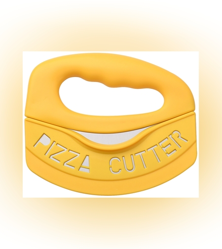 Cutit pentru taiat pizza Flippy, cu protectie din silicon pentru lama, inox, 15.5 cm, galben