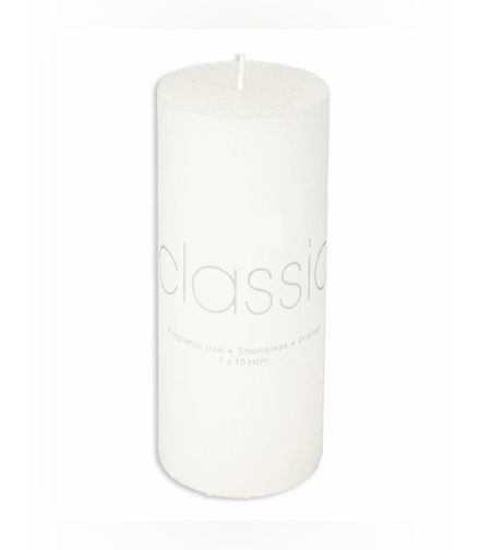 Lumanare Decorativa, Flippy, din Parafina, Cilindrica, Fara Fum si Fara Parfum, 7 x 15 cm, 500 g, Ardere 72h, Ivory Alb