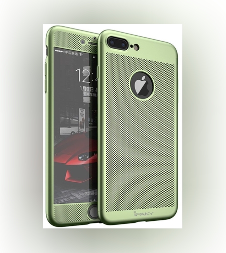 Husa Apple iPhone 7 Plus IPAKY Full Cover 360 Air cu Gauri Verde + Folie Sticla