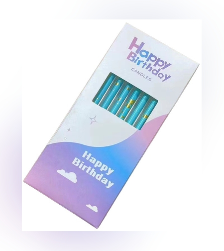 Set 6 Lumanari Lungi, Flippy, din Parafina, 10 x 0.5 cm, Happy Birthday, Albastru