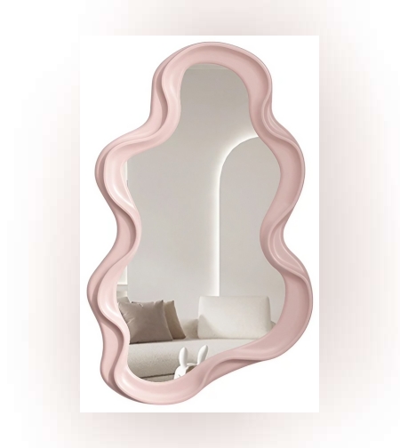 Oglinda de Perete, Flippy, Decorativa, pentru Baie, Dormitor, Sufragerie, Model Minimalist in Forma de Nor, 41x26 cm, Roz