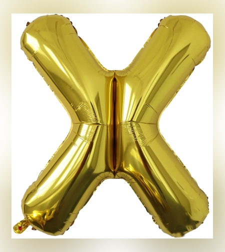 Balon Folie Metalizata Litera X, Flippy, 80 cm, Umflati cu Heliu sau Aer, Ambalaj Individual, Pai inclus, Auriu