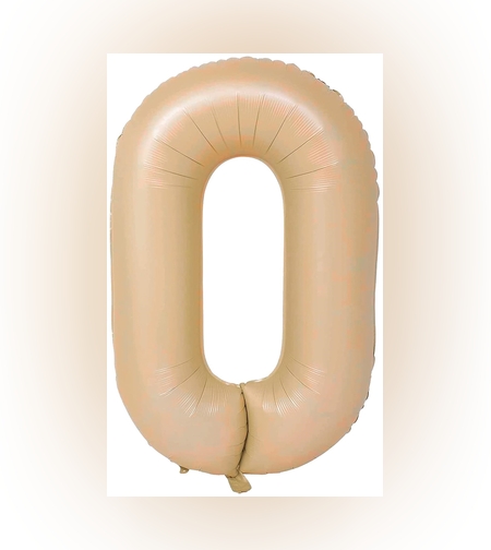 Balon din Folie Metalizata, Flippy, Model Cifra 0, 100 cm, Ambalaj Individual, Pai Inclus, Crem