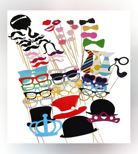 Set 60 de Accesorii pentru Petrecere, Flippy, Props pentru Coltul de Poze, Ochelari, Palarii, Mustata, Cravata, pentru Evenimente, Multicolor