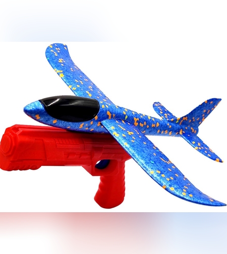 Pistol cu Lansator de Avion, Flippy, din Polistiren+Plastic, +3 Ani, Avion 38 cm, Lansare 10 m, Rosu/Albastru