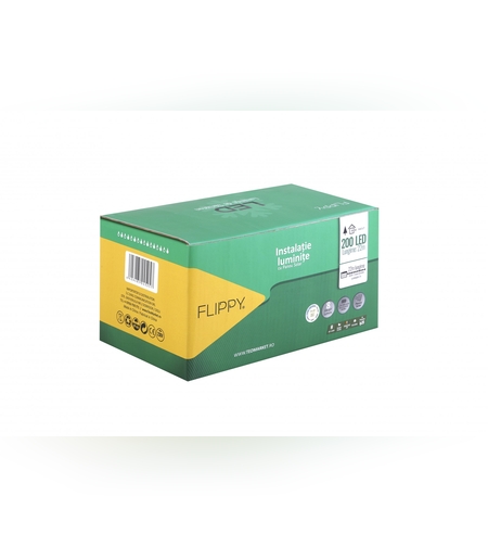 Instalatie Craciun, 22 metri, 200 de LED-uri cu ornament tip Bulb, 8 jocuri de lumini alb cald, cu energie solara, liniar, interior/exterior, Flippy