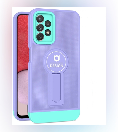 Husa Armor Design cu Stand pentru Samsung A13 4G, Mov/Albastru, Suport Auto Magnetic, Wireless Charge, Protectie Antisoc, Flippy