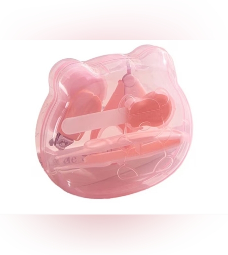 Set Ingrijire Unghii pentru Bebelusi, Flippy, Cutie de Depozitare in Forma de Ursulet, 10 x 9.5 cm, Roz