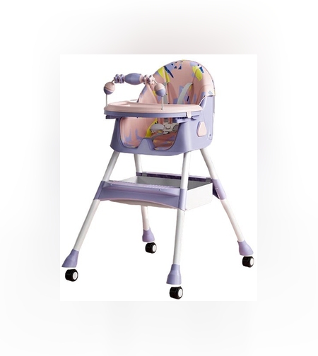 Scaun de Masa pe Roti pentru Copii, Flippy, 2 Tavite si Husa Detasabile, Multifuncțional, Stabil, Centura de Siguranta, Spatar Reglabil Moale, Balansoar, Cos de Depozitare, de la 6 Luni, Mov