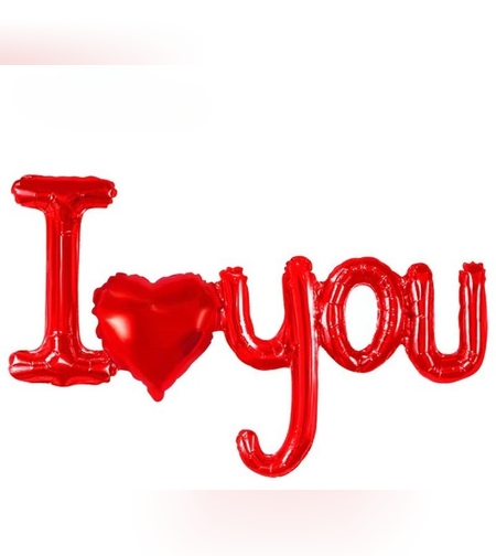 Balon din Folie Metalizata, Figurine Litere si Inima, Model I Love You, Tema Ziua Indragostitilor, 54x97 cm, Ambalaj Individual, Pai Inclus, Umflare cu Aer sau Heliu, Rosu