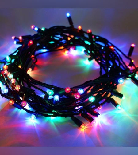 Instalatie Craciun, 10 m, 100 Led-uri ,Liniara, Multicolor, 8 jocuri de lumini, Transformator cu telecomanda, Interconectabila, Prelungitor 5 m inclus, Fir Verde, Flippy