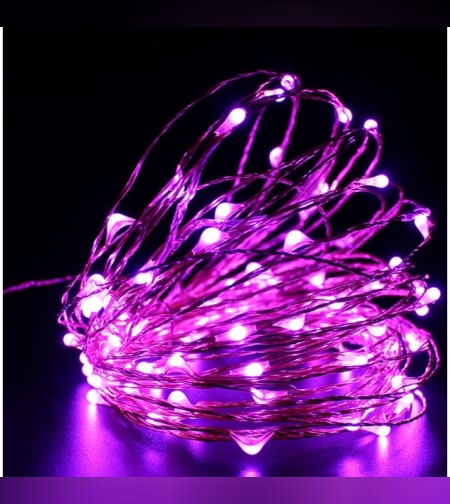 Instalatie de Craciun cu Baterii Fir Cupru Tip Sir 5 m 50 LED -uri Roz