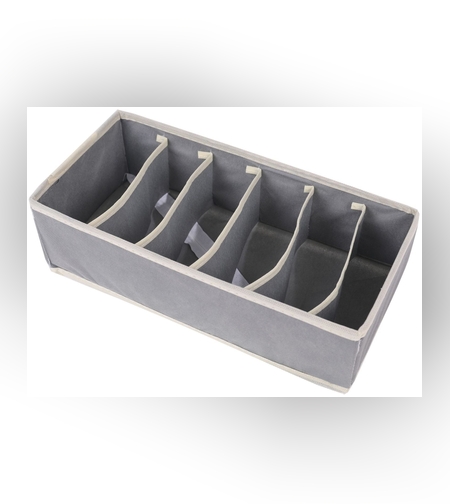 Cutie De Depozitare, Flippy, Pentru Lenjerie, Sosete Si Sutiene, Material Textil, 6 Compartimente, 32 x 16 x 10 cm, Culoare Gri