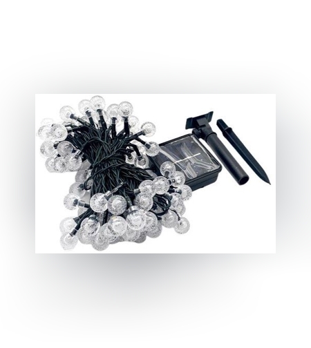 Instalatie Craciun, Tip Globuri de cristal, 20 Led-uri, 5 metri, Alb rece, Energie solara, Senzor de lumina, Flippy