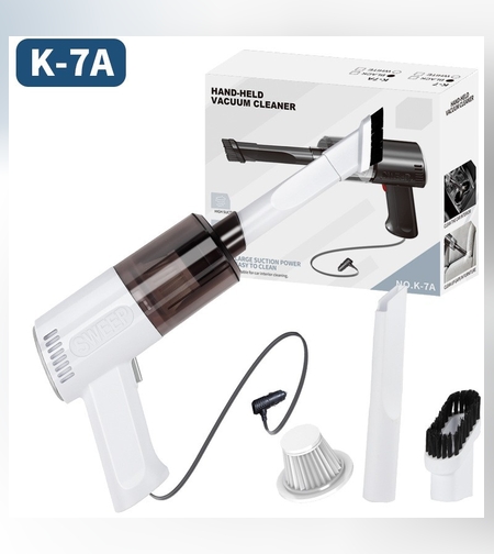 Aspirator Portabil Auto, Flippy, Tip Pistol K7A, Pentru Casa si Masina, Cablu Auto, 36 x 17 cm, Alb