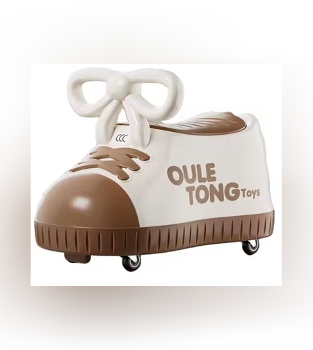 Masina pentru Copii, Flippy, Model Pantof, 4 Roti, 1-6 ani, Cutie de Depozitare, din ABS, 48 x 27 x 34 cm, Maro