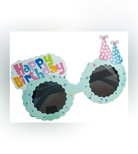 Ochelari Decorativi, Flippy, pentru Petrecere, din ABS, Unisex, Model Happy Birthday, 13.5 x 8.5 cm, Albastru