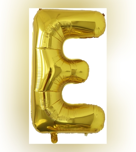 Balon Folie Metalizata Litera E, Flippy, 80 cm, Umflati cu Heliu sau Aer, Ambalaj Individual, Pai inclus, Auriu