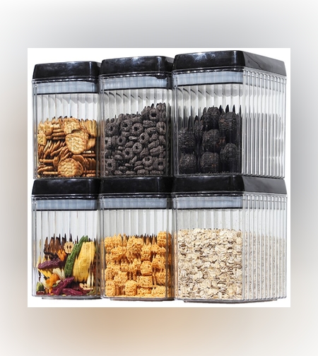 Set 6 Recipiente din Plastic, Flippy, pentru Alimente/Obiecte, Inchidere Ermetica, Textura Ondulata, 6 x 1.5l, Transparent