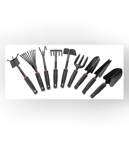 Set 9 Unelte de Gradina Flippy, pentru Plantare Prelucrare Sol si Ingrijire Plante, Material PVC si cardboard, 25 x 14.5 cm, negru