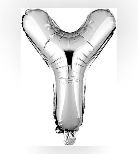Balon Folie Metalizata Litera Y, Flippy, 80 cm, Umflati cu Heliu sau Aer, Ambalaj Individual, Pai inclus, Argintiu