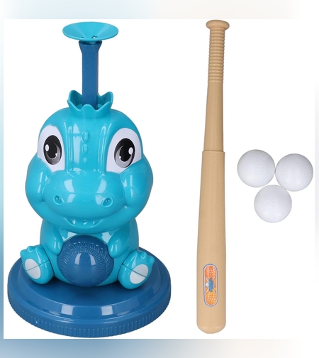 Set de Baseball 5 Piese pentru Copii, Flippy, Jucarie Dinosaur Press, 14x23 cm, Verde/Albastru
