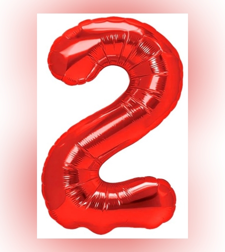 Balon din Folie Metalizata Flippy, Figurina Cifra, Tema Aniversare 40 cm, Ambalaj Individual, Pai inclus, Umflare cu Aer sau Heliu, Rosu, Cifra 2