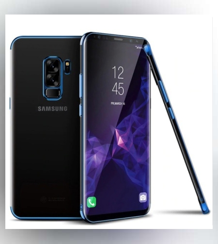 Husa Samsung Galaxy S9 Transparent cu Margini Albastre