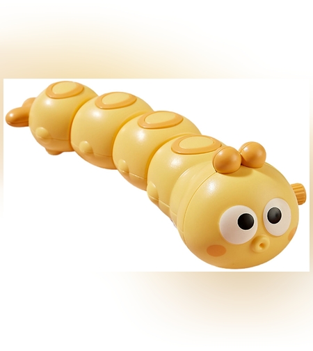 Jucarie mecanica pentru copii Flippy, omida haioasa, material ABS, cu cheita, distractiva, se taraste, se misca, 15 x 4 cm, galben