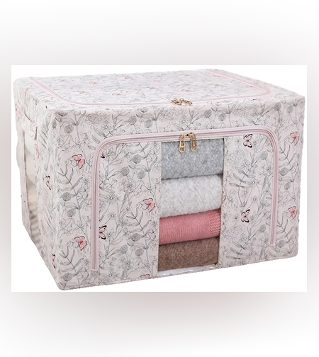 Cutie Depozitare, Flippy, 66L, din Material Textil, 50 x 40 x 33 cm, pentru Haine si Lenjerii, Model Fluturasi, Roz