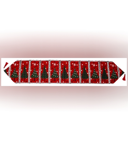 Napron Decorativ pentru Masa, Flippy, Model Brazi de Craciun, Tematica Craciun, 35 x 180 cm, Rosu/Verde