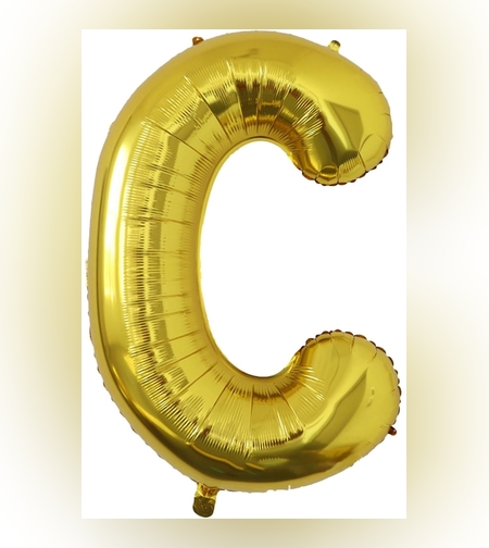 Balon Folie Metalizata Litera C, Flippy, 80 cm, Umflati cu Heliu sau Aer, Ambalaj Individual, Pai inclus, Auriu