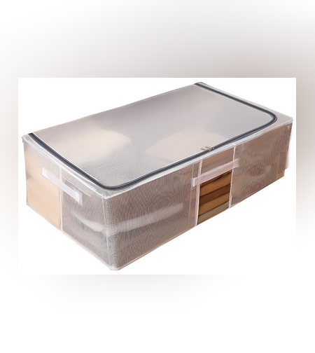 Cutie de Depozitare, Flippy, pentru Haine, Incaltaminte, din Plasa PVC Impermeabila si Manere Laterale, Pliabila, Fermoar Bidirectional, 80 x 47 x 24 cm, Transparenta