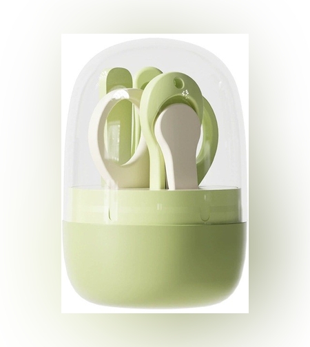 Set 4in1 de Ingrijire Unghii pentru Bebelusi, Flippy, Cutie de Depozitare Tip Borcan, 0-6 Ani, 10 x 7 x 6 cm, Verde