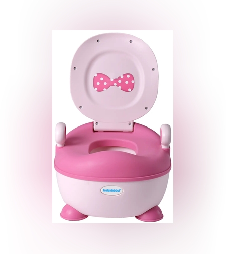 Olita pentru Copii, Flippy, +1an, Portabila, Design cu Fundita, cu Capac, Model Prietenos, Non-Toxic, Compartiment Detasabil, cu Manere, cu 4 Picioare, Usor de Curatat, 46*33*32 cm, Roz