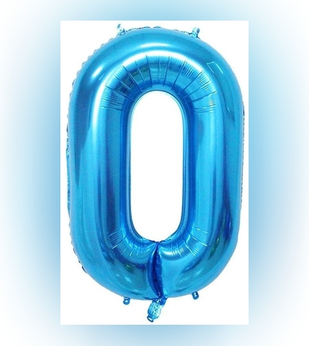 Balon din Folie Metalizata, Flippy, Figurina Cifra, Tema Aniversare 80 cm, Ambalaj Individual, Pai inclus, Umflare cu Aer sau Heliu, Albastru, Cifra 0