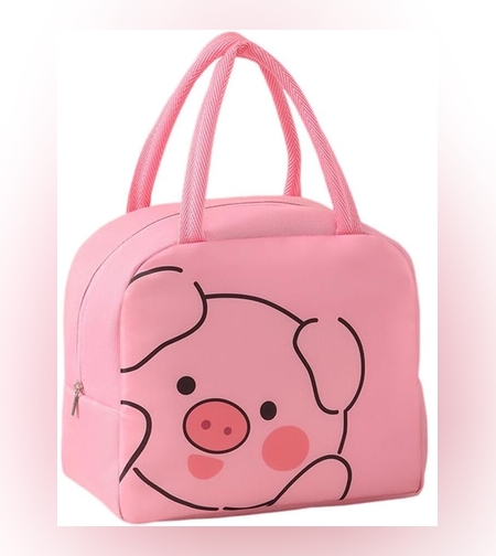 Geantă Frigorifică, Flippy, cu Desene Animat, Portabilă pentru Copii, de Prânz, din Pânză Oxford, 22x14x19 cm, Model Purcelus, Roz