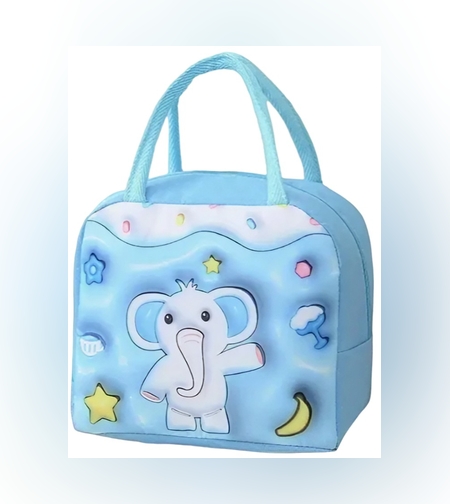 Geantă Frigorifică, Flippy, cu Desene Animate 3D, Portabilă pentru Copii, de Prânz, din Pânză Oxford, 23x13x19 cm, Model Elefantel, Albastru